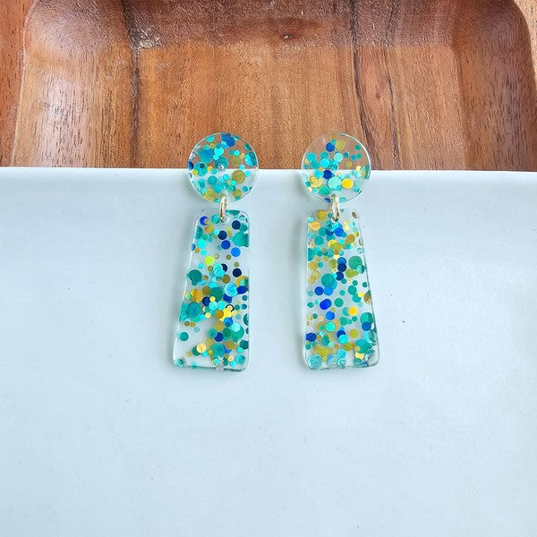 Mia - Aqua Confetti Earrings