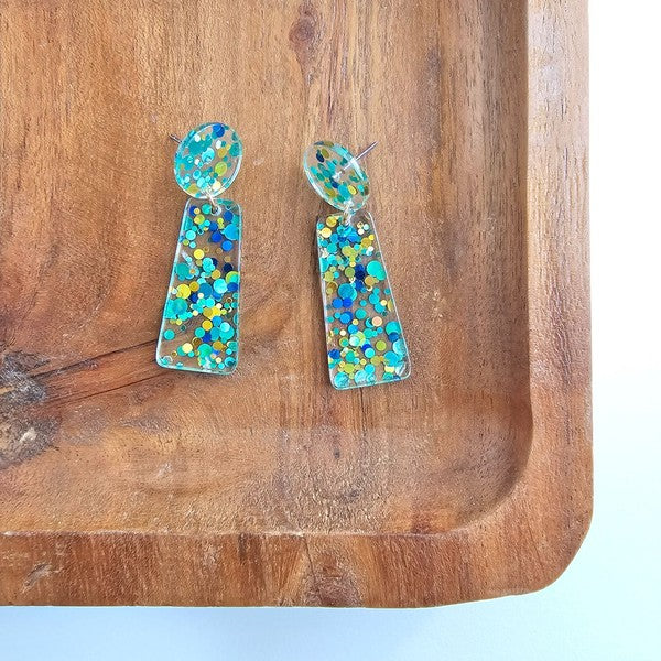 Mia - Aqua Confetti Earrings