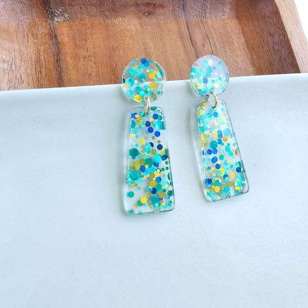 Mia - Aqua Confetti Earrings