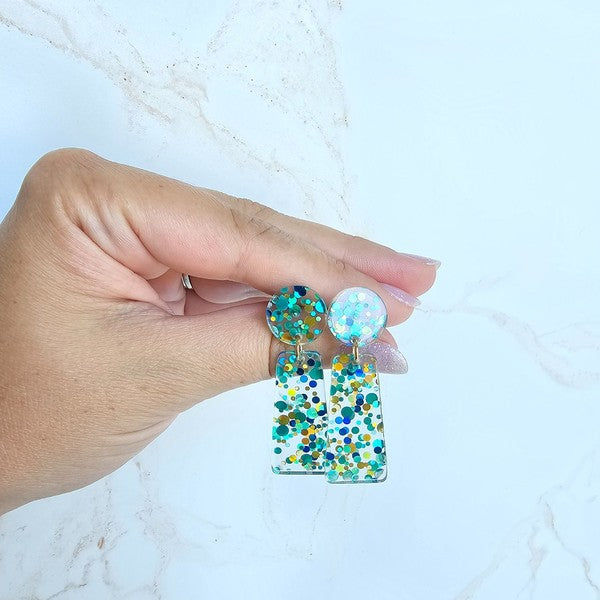 Mia - Aqua Confetti Earrings