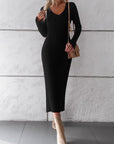 Ribbed Long Sleeve Midi Dress