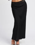 Satin Midi Skirt with Lace Detail by Emory Park