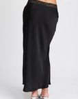 Satin Midi Skirt with Lace Detail by Emory Park