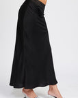 Satin Midi Skirt with Lace Detail by Emory Park