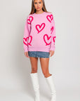 LE LIS Long Sleeve Round Neck Heart Printed Sweater