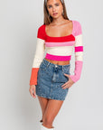 LE LIS Long Sleeve Color Block Stripe Knit Top