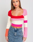 LE LIS Long Sleeve Color Block Stripe Knit Top