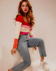 LE LIS Long Sleeve Color Block Stripe Knit Top