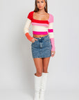 LE LIS Long Sleeve Color Block Stripe Knit Top