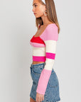 LE LIS Long Sleeve Color Block Stripe Knit Top