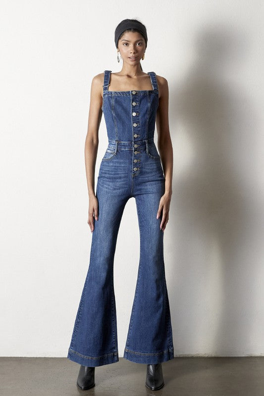 Insane Gene Front Buttons Jumpsuit with Flared Leg