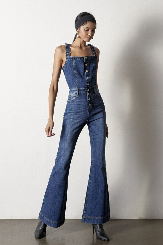 Insane Gene Front Buttons Jumpsuit with Flared Leg