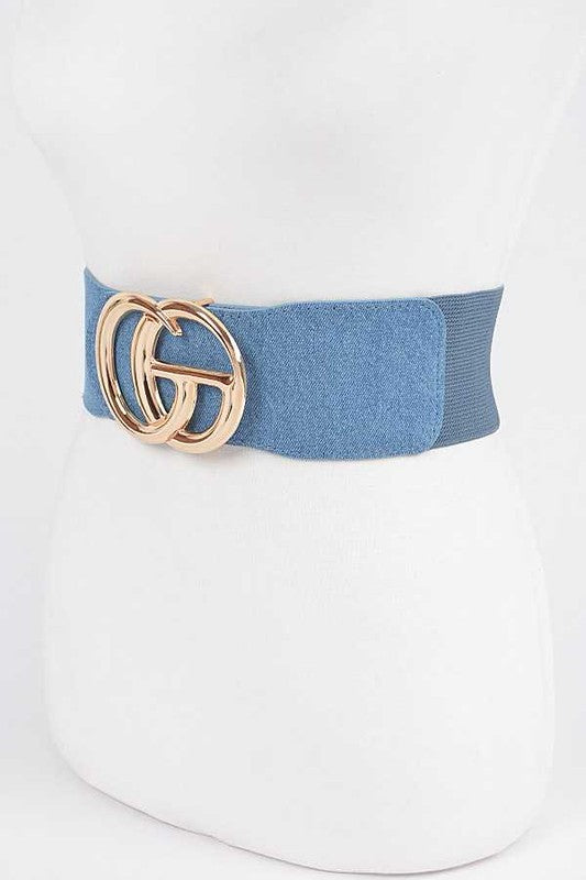 Plus Size CG Buckle Denim Elastic Belt