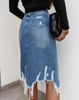 Distressed Denim Midi Skirt