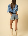 Denim Lab USA Frayed Ripped Denim Shorts