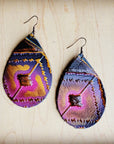 Leather Teardrop Earring-Magenta Navajo