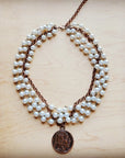 Pearl & Copper Collar-Length Necklace w/ Coin