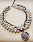 Pearl & Copper Collar-Length Necklace w/ Coin