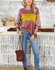 Colorblock Striped Bishop Sleeve Side Slits Top