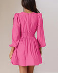 Hot Pink V-Neck Long Sleeve Dress