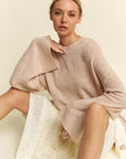 Davi & Dani High-Low Round Neck Drop Shoulder Sweater