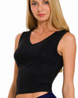 Zenana Ribbed Scoop Neck Cropped Sleeveless Top