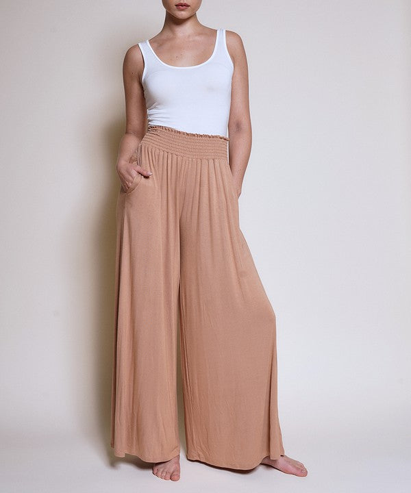 Fabina Smock Elastic Waist Maxi Palazzo Pant