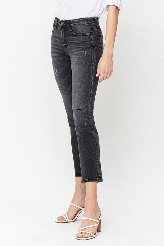 Flying Monkey Mid Rise Crop Slim Straight Jeans