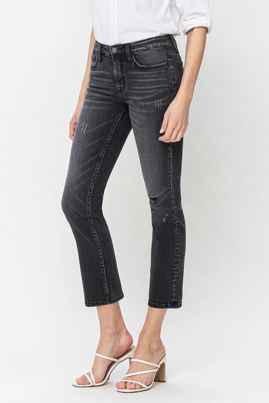 Flying Monkey Mid Rise Crop Slim Straight Jeans