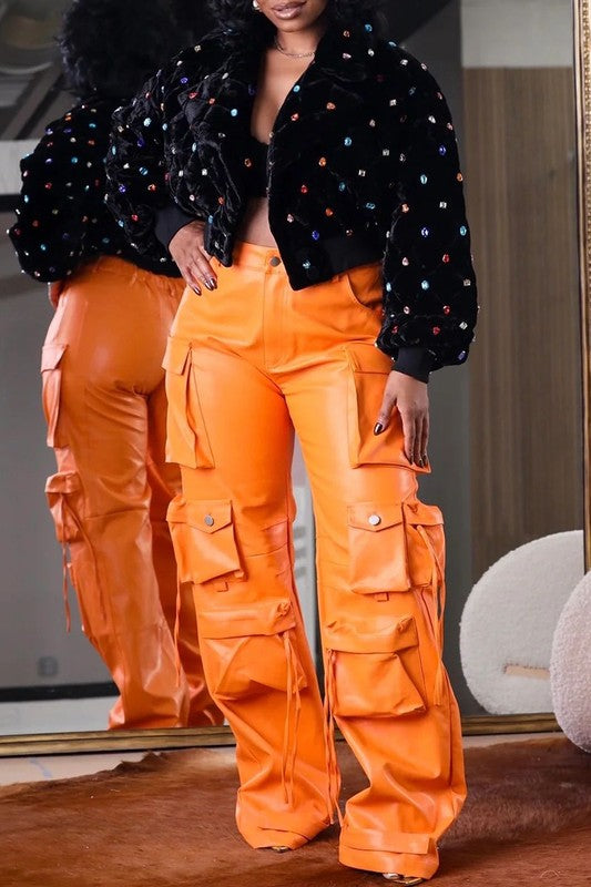 Athina Famous PU Leather Cargo Pants
