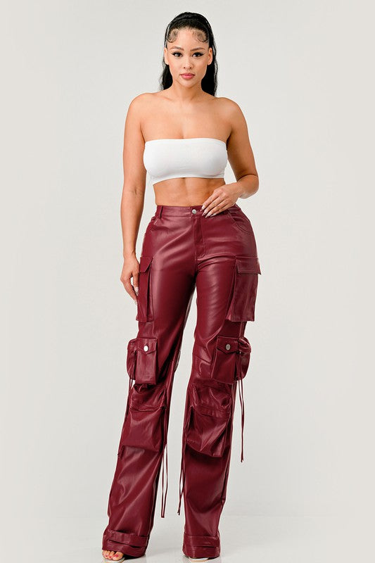 Athina Famous PU Leather Cargo Pants