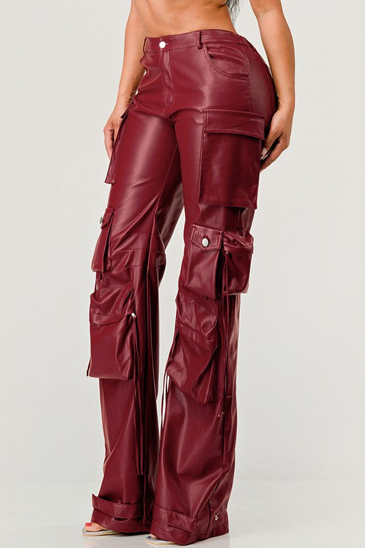 Athina Famous PU Leather Cargo Pants