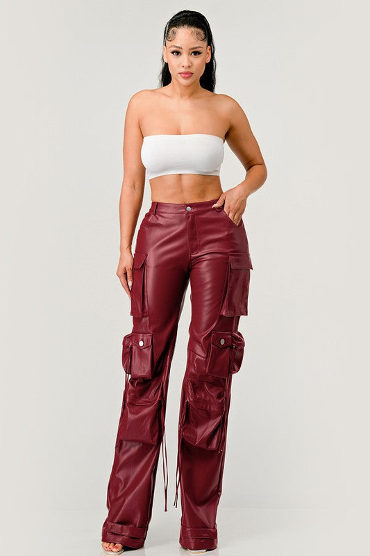 Athina Famous PU Leather Cargo Pants