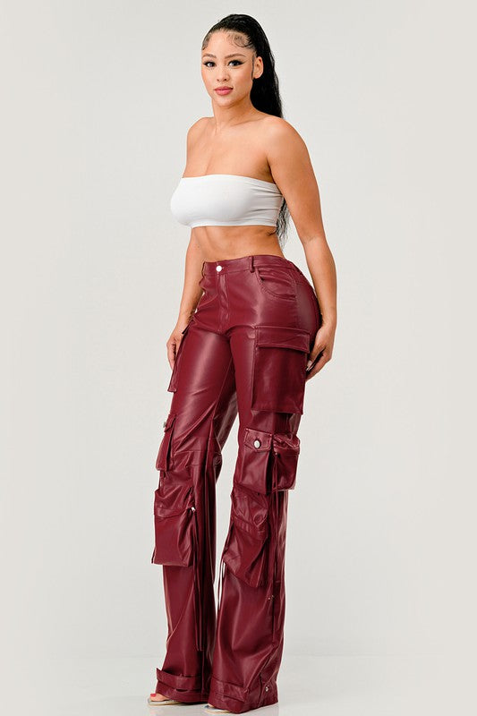 Athina Famous PU Leather Cargo Pants