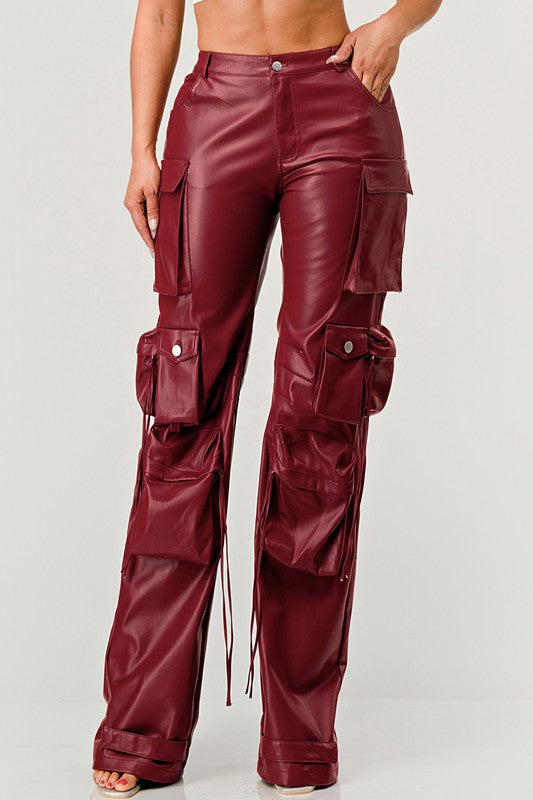 Athina Famous PU Leather Cargo Pants