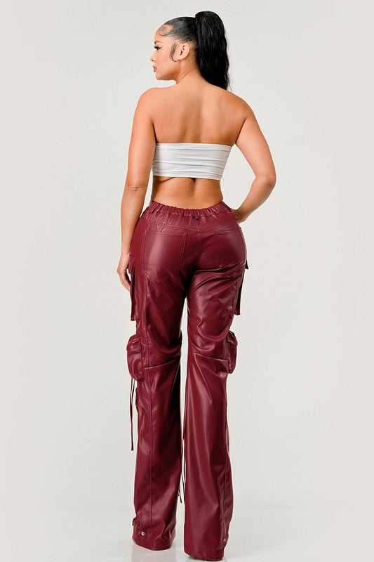 Athina Famous PU Leather Cargo Pants