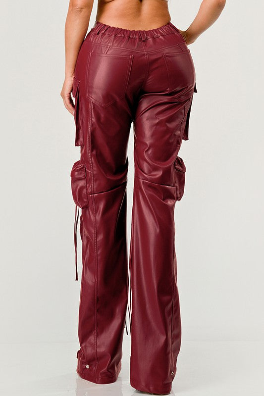 Athina Famous PU Leather Cargo Pants
