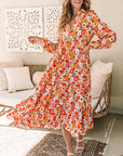 Boho Floral Collared Long Sleeve Dress