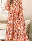 Boho Floral Collared Long Sleeve Dress