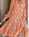 Boho Floral Collared Long Sleeve Dress