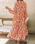 Boho Floral Collared Long Sleeve Dress