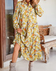 Boho Floral Collared Long Sleeve Dress