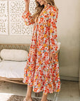 Boho Floral Collared Long Sleeve Dress