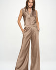 Renee C Stretch Satin Pants w/ Elastic Waist and Pockets.