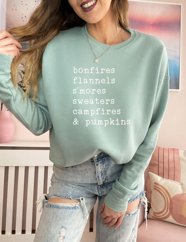 Plus Bonfires, Flannels, S&#39;Mores Bella Crew Sweatshirt