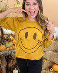 Fall Smiley Graphic Boyfriend Long Sleeve T-Shirt