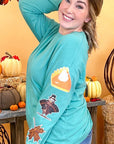 Thanksgiving Sparkle Sleeve Boyfriend LS T-Shirt