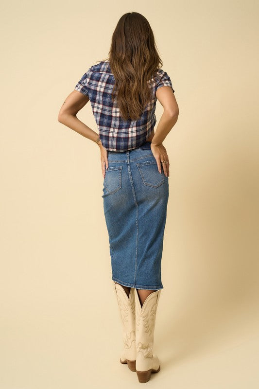 Denim Lab USA Front Slit Midi Skirt