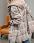 Plaid Removable Hood Buttoned Shacket