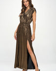 Renee C. Made in USA Sleeveless Metallic Maxi Dress